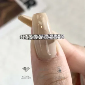 Eleganter 925 Silber Moissanite Ring Vollbesatz, D Farbe glitzernder Trauring Damen.