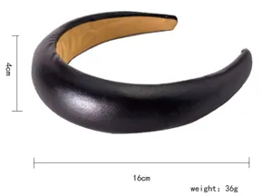 Serre-tête rembourré en cuir PU noir, large bande élégante, 4 cm de largeur, léger 36g.