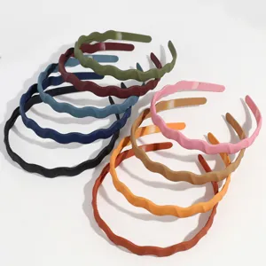 Serre-tête en Plastique à Vague de Couleur Unie Style Coréen pour Femmes Mode Simple Bandeau Mince pour le Lavage du Visage Quotidien