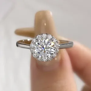 Klassischer Runder Halo Moissanit Ring Für Damen 925 Sterlingsilber GRA Zertifikat Verlobungs- Und Hochzeitsring Schmuck Geschenk
