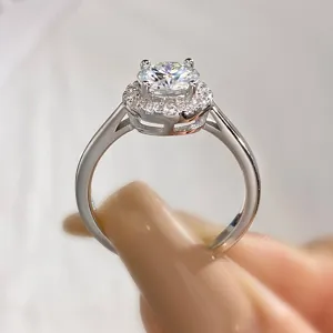 1 Karat Runde Moissanit Halo Ring 925 Sterlingsilber Damen Verlobung Hochzeit Geschenk