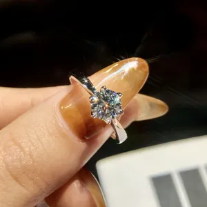 925 Sterlingsilber Moissanit Sechs-Klauen Verlobungsring Für Damen GRA Zertifiziert Eleganter Rundschliff Funkelnder Schmuck
