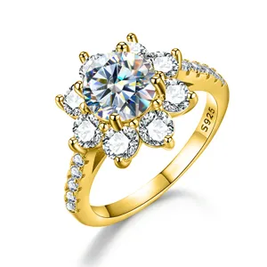 Moissanit Sonnenblume Ring 925 Silber Blume Verlobungsring für Damen Modeschmuck