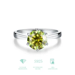Atemberaubender 1 Karat gelber Moissanit Solitärring in 925 Silber mit klassischer Sechserkrappe.