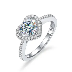 925 Sterlingsilber Moissanit Herz Ring Für Damen Elegant Hohler Pavé Strass Offener Fingerring Schmuck Mit GRA