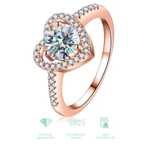 Wunderschöner Herz Moissanit Ring aus 925 Silber, funkelnder Diamant Halo Verlobungsring.