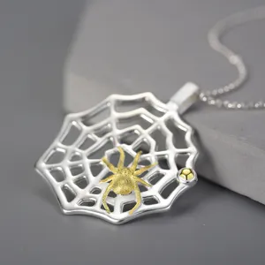 Collar con Colgante de Telaraña de Plata de Ley 925 Diseño Único Estilo Chino Bicolor Oro Plata Joyería de Insectos para Mujer