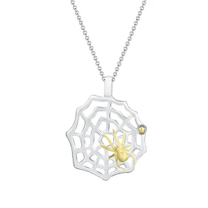 Collar con colgante de telaraña de plata para mujer, elegante joya de plata esterlina.