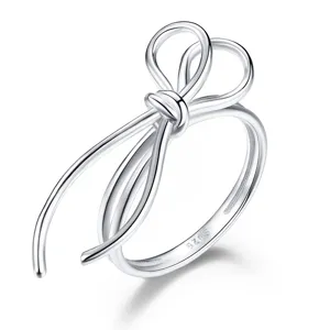 Bague nœud papillon en argent sterling S925 design minimaliste bijoux élégants pour femmes