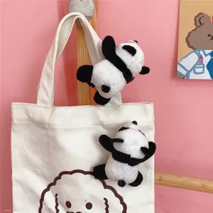 Cute panda plush brooch and bag accessory fluffy animal pendant for styling design.