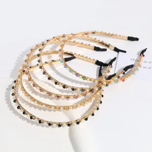Korean Style Crystal Artificial Pearl Headband Fashion Sweet Chain Rhinestone Hair Hoop Thin Edge Hair Band Women Jewelry