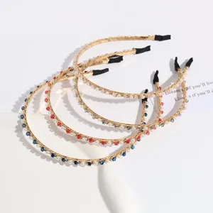 Korean style crystal pearl thin hairband set, elegant sweet metal chain rhinestone hair accessory.