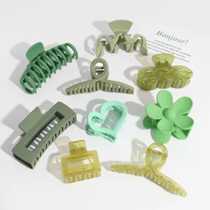 Conjunto de pinzas para el pelo verdes surtidas, accesorios de estilo flor y corazón para mujer.