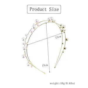 Detail view of the ultra-thin alloy pearl headband showing dimensions and lightweight design.