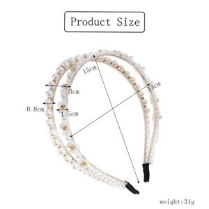 Double layer pearl flower headband stylish alloy hair hoop with crystal details size specs
