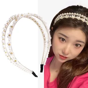 Double layer pearl flower headband, sweet style hair hoop for women and girls daily wear.