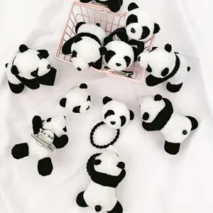 Cute plush panda hair clips and brooches set, soft cartoon animal hair accessories for women.