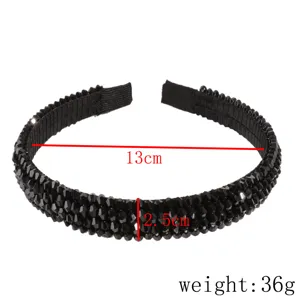 Korean style full crystal rhinestone headband for women, elegant black beaded hair hoop 13cm width.