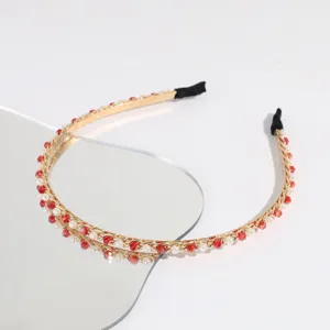 Gold crystal pearl thin headband elegant hair hoop fashion women hair accessories