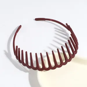 Wine red plastic wavy tooth headband non-slip hair hoop daily hair styling accessory