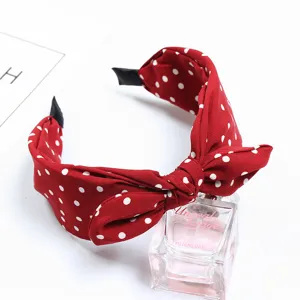 Red polka dot bow headband, stylish fabric hair hoop for women and daily sweet cute hair accessories design.