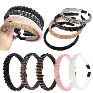 Crystal beaded headband detail view, sparkly hair hoop set in multi colors for women and girls.