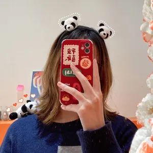 Cute cartoon panda plush hair hoop and clip set, soft fluffy animal hair accessories for women.