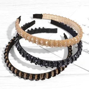 Korean style crystal beaded headband thin metal hair hoop sweet elegant women hair accessories