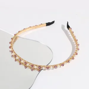 Korean style crystal pearl rhinestone hair hoop thin chain headband for daily sweet fashion.