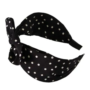 Cerchietto nero a pois per donna, fascia per capelli larga con grazioso fiocco, accessorio moda