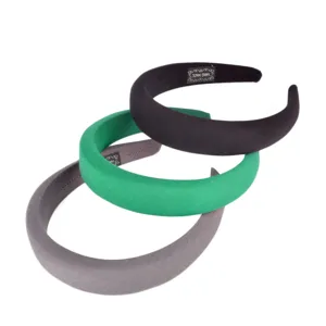 Plain thick sponge wide hair hoops fabric headbands set in black green grey for daily wear.