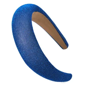 Serre-tete rembourre large bleu paillete pour femmes accessoire de mode coiffure chic