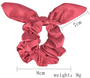 Red satin rabbit ear hair scrunchie elastic hair band for women daily hair styling accessories