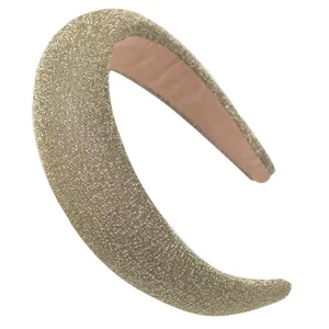 Serre-tête large rembourré à paillettes dorées pour femmes, accessoire de cheveux élégant.