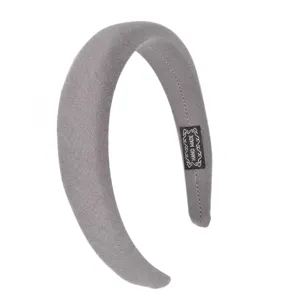 Grey padded velvet headband for women, wide brim solid color hair hoop for daily fashion wear.