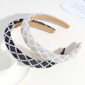 Barocke Perlen Strass gepolsterter Haarreif Mode breites Haarband für Damen elegante Haarschmuck