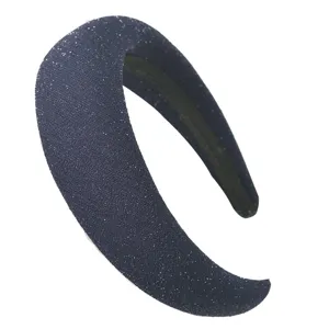 Serre-tête large rembourré pailleté bleu marine pour femme, accessoire de cheveux éponge épaisse