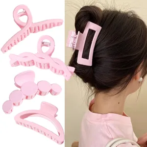 Pince à Cheveux Rose Mat Style Coréen pour Femmes Douce Géométrique Ajourée Clip Requin Accessoires de Cheveux Quotidiens