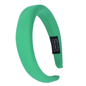 Green wide fabric headband, soft sponge padded hair hoop, solid color casual hair accessory.