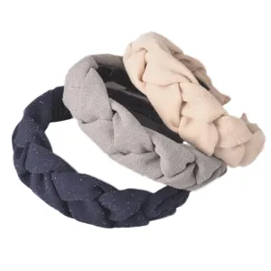Glänzendes Samt geflochtenes Haarband für Damen, breiter gekreuzter Haarreif Accessoire.