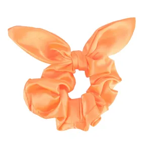 Orange satin hair scrunchie with cute bunny ears knot, soft elastic hair tie rope.