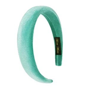 Turquoise velvet padded headband detail, soft texture wide hair hoop for women fashion accessories.