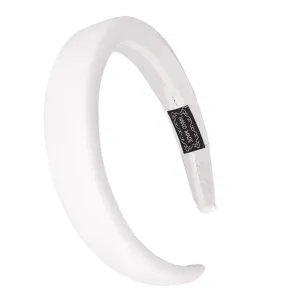 White padded velvet hair hoop close-up detail view, showing soft fabric texture.