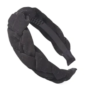 Schwarzes Samt geflochtenes Haarband für Damen, breiter Haarreif glitzernd Haar-Accessoires