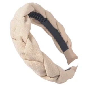 Beige glitzer geflochtenes Stirnband für Damen, breites Haarband mit rutschfesten Zähnen.