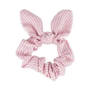 Pink white striped bunny ear hair scrunchie satin hair tie for women daily styling