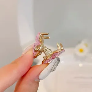 Mini floral metal hair claw clip cute camellia side hair styling accessory detail