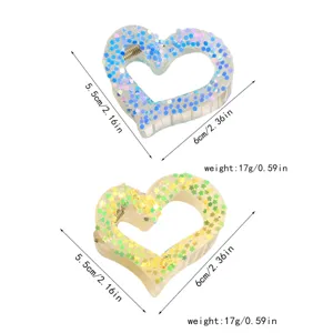 Heart-shaped glitter hair claw clips set with sparkling sequins for women daily hair styling.