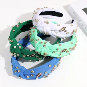 Fashion wide knotted headbands with pearls rhinestones and football charms for women daily wear