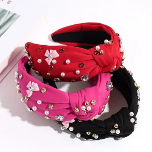 Lot de serre-têtes noués larges avec perles et strass, accessoires élégants pour femmes et filles.